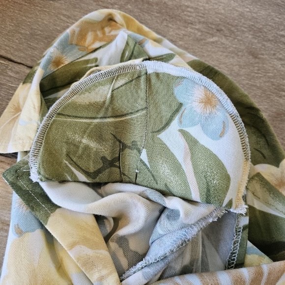 90s Small Tropical Hawaiian Floral Hibiscus Maxi Shirt Dress Sage Green Yellow - Picture 10 of 13